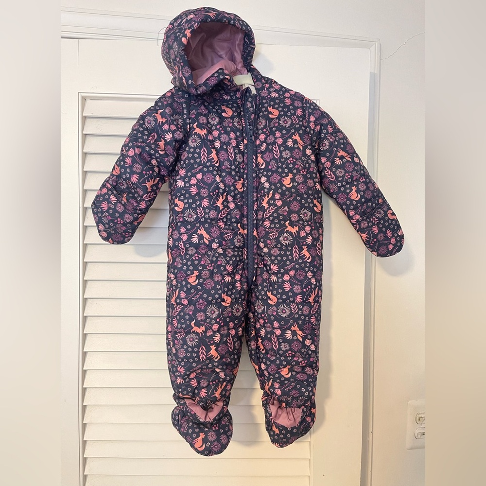 First Impressions Pink, Purple on Navy Floral Footie Snowsuit Pram